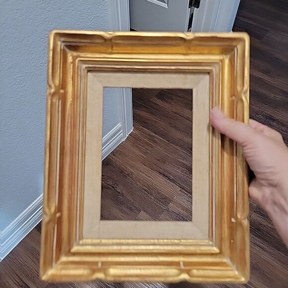 Pair Vtg MCM Wood Art Frames Linen Liner holds 9x12 & 5 x7 no glass Gallery Wall - Picture 3 of 15